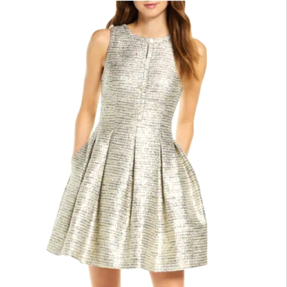 Vince Camuto Metalic Gold/Navy Sleeveless Cocktail Dress